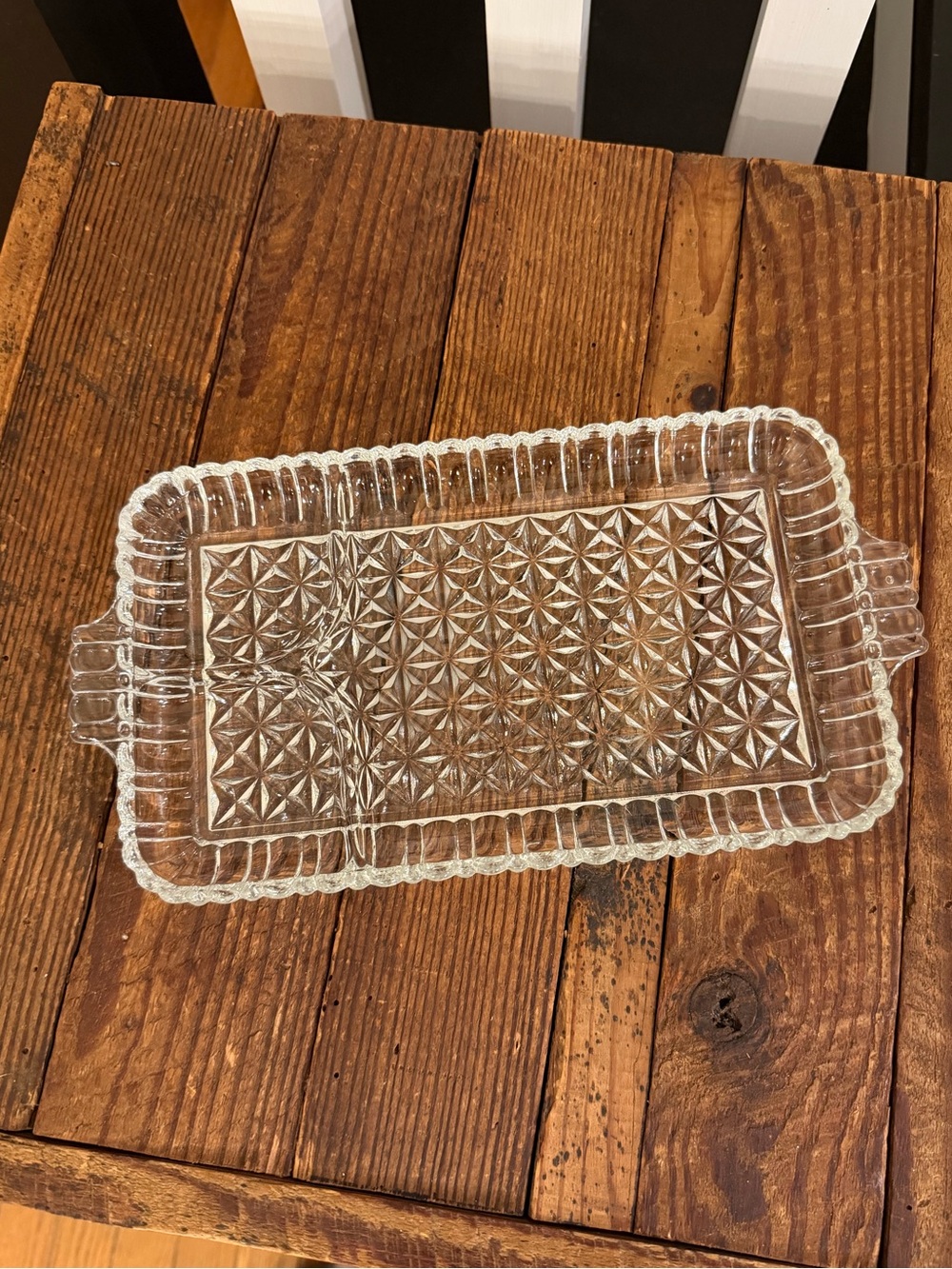 Set of (4) vintage 1950s clear pressed glass divided snack or relish trays.